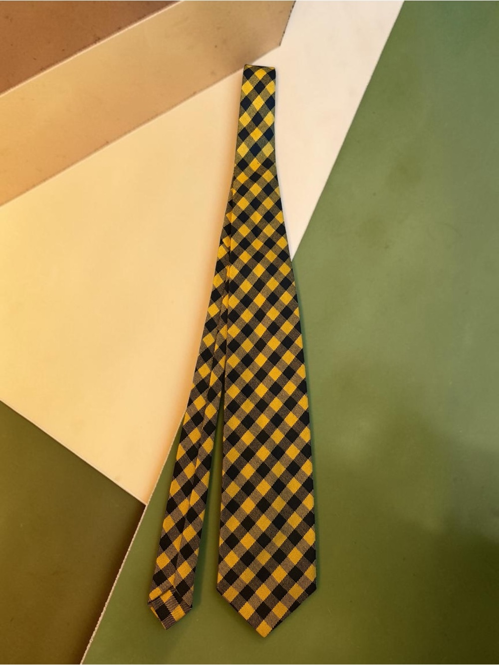 Vintage Navy & Gold Gingham Check Necktie Collegiate Style